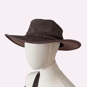 Minnetonka The Fold Up Genuine Leather Hat Dark Brown Size Large